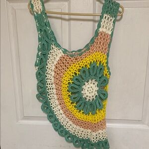 Asymmetrical Green and Yellow Crochet Tank Top